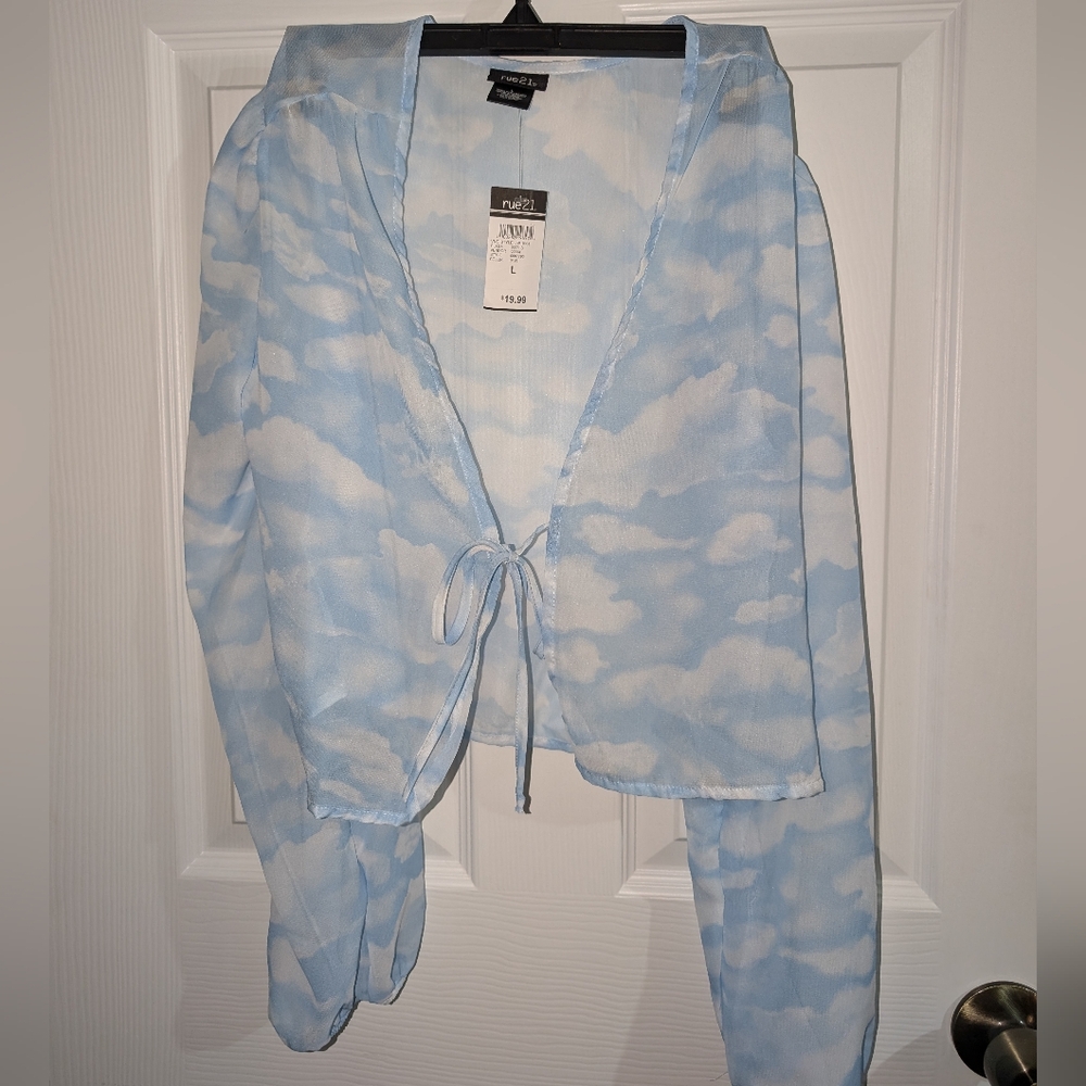 Sky blue sheer tie sweater rue21